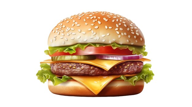 Fresh tasty burger isolated on white background generative ai