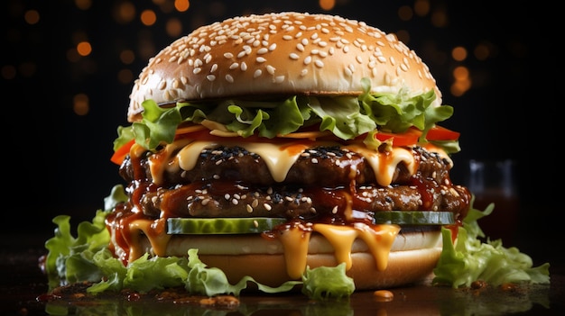 Fresh Tasty Burger with Black Background