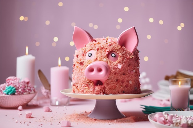 Fresh and tasty cake in the shape of pig