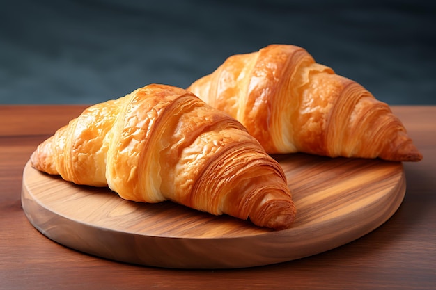 Fresh tasty croissants on white background