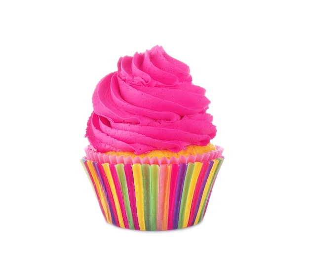 Fresh tasty cupcake on white background