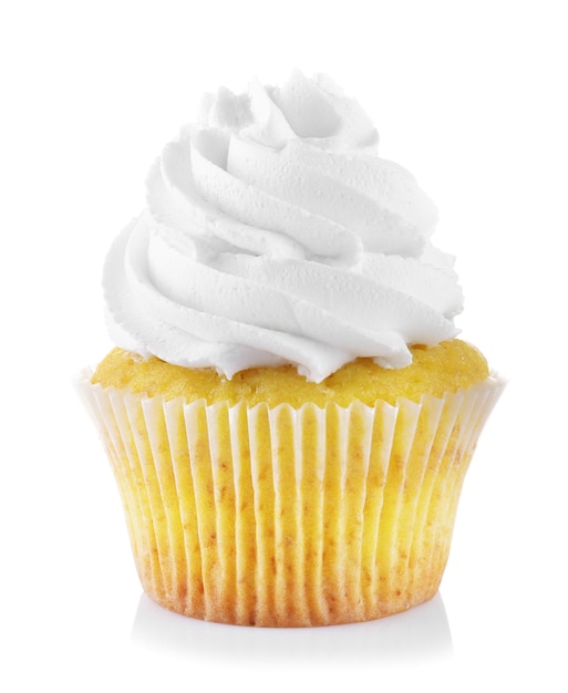 Fresh tasty cupcake on white background