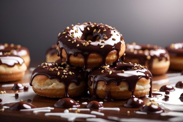 Fresh tasty donuts with chocolate glaze