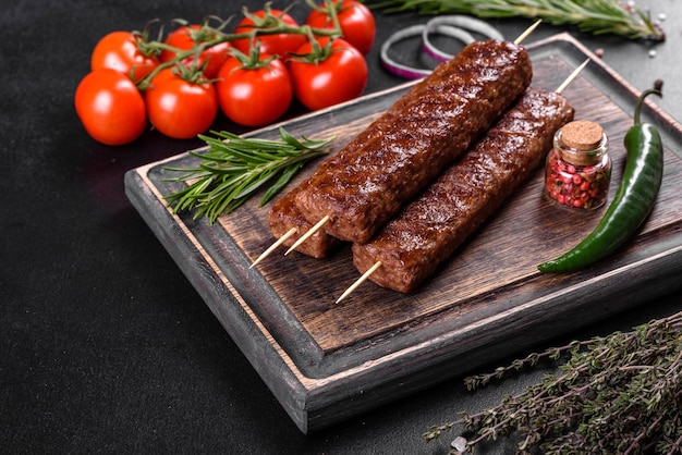 Fresh tasty kebab grilled with spices and herbs