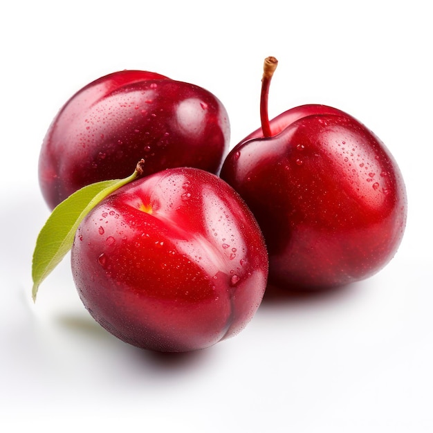 Fresh and tasty red plums isolated on a white background