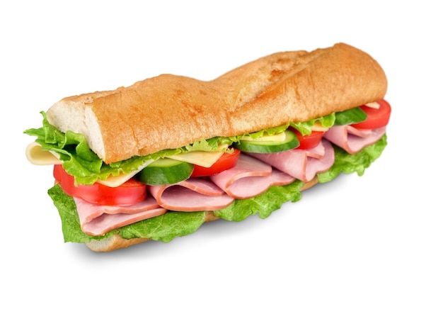 Fresh tasty sandwich with ham, close-up view