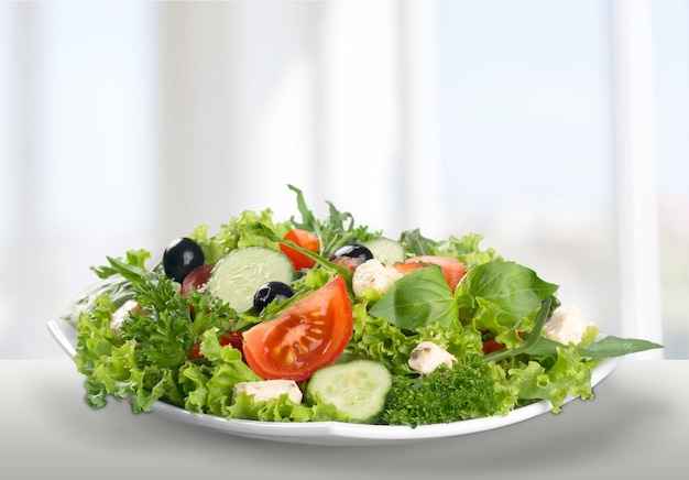 Fresh tasty vegetable salad in bowl
