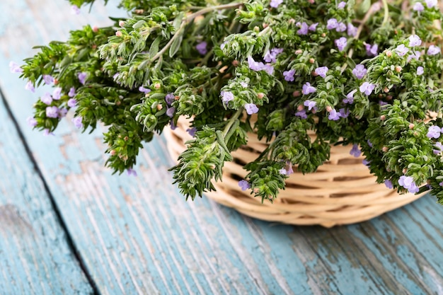 Photo fresh thyme in a basket