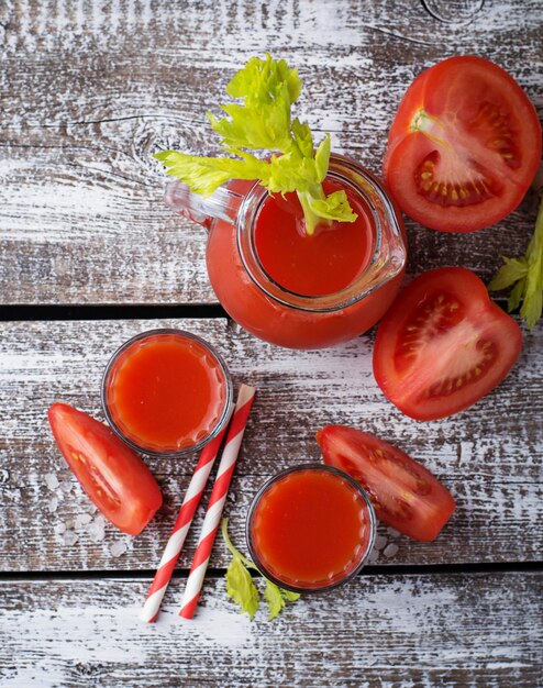 Fresh tomato juice. Selective focus