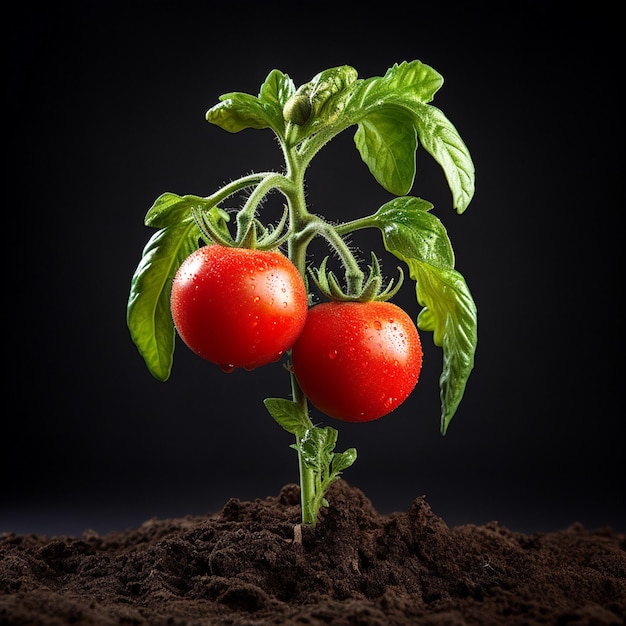 Fresh tomato plants black background