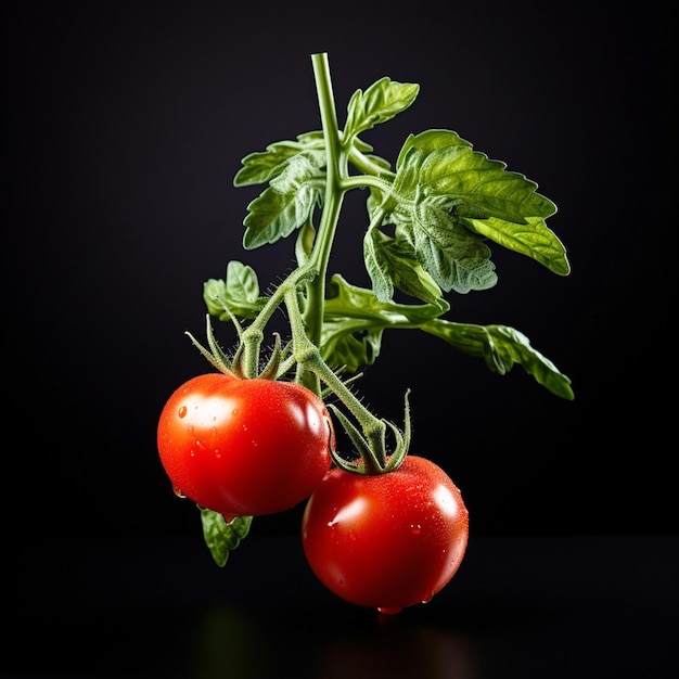 Fresh tomato plants black background