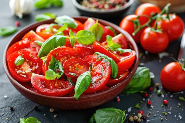 Fresh tomato salad with basil for a healthy diet