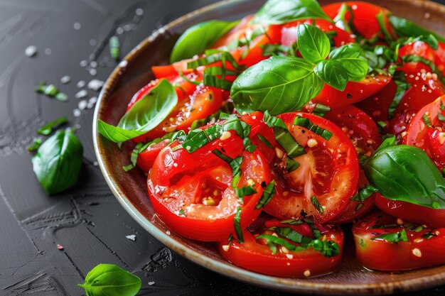 Fresh tomato salad with basil for a healthy diet