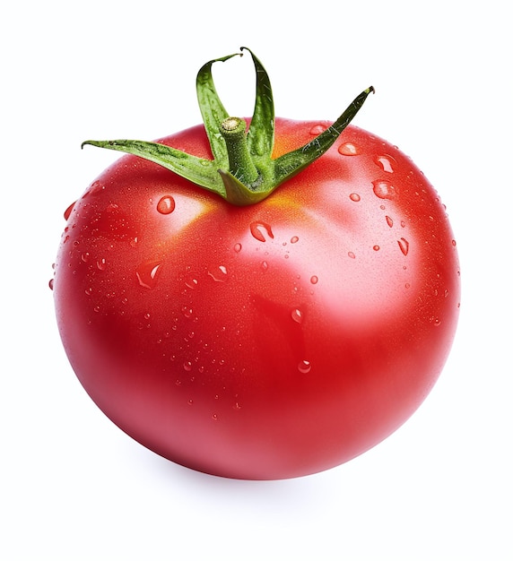 Fresh tomato with drops of water isolated on a white background