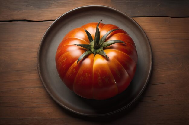 Fresh tomatoe on a wooden background ai generative