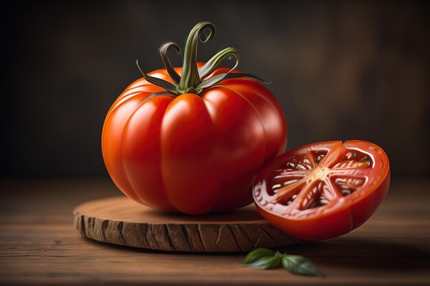 Foto tomato fresco su uno sfondo di legno ai generativo