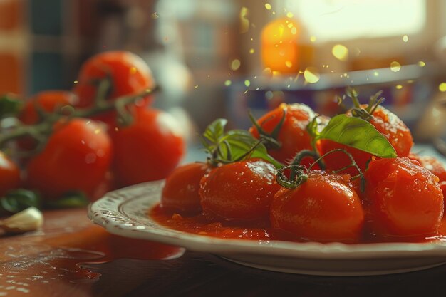 Photo fresh tomatoes on a white plate perfect for food and cooking concepts