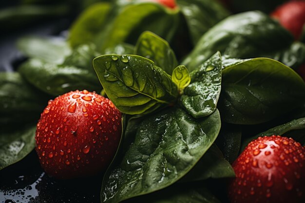 Foto pomodori freschi con gocce d'acqua sulle foglie