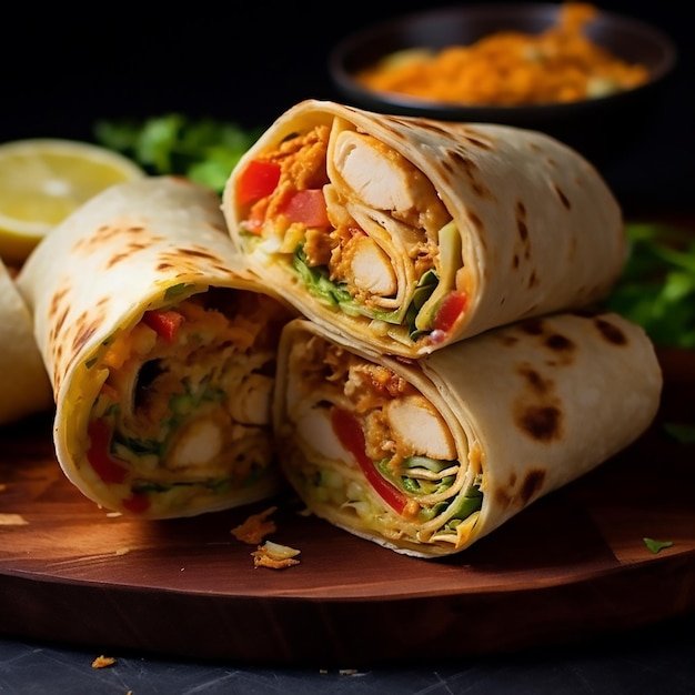 fresh tortillas wraps with chicken and avocado