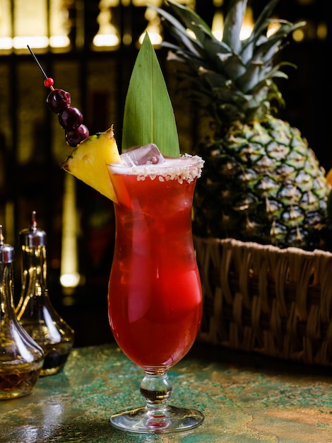 Fresh tropical cocktail with fruit