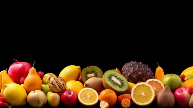 fresh tropical fruits on a black background