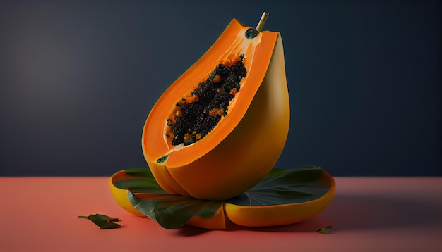 Fresh and tropical papaya half fruit healthy food generative AI