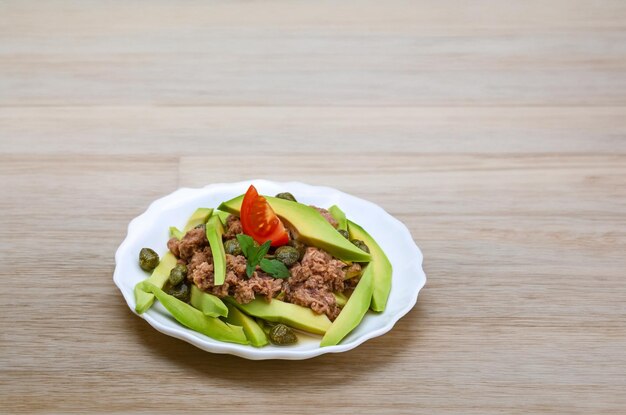 Fresh tuna and avocado on a plate