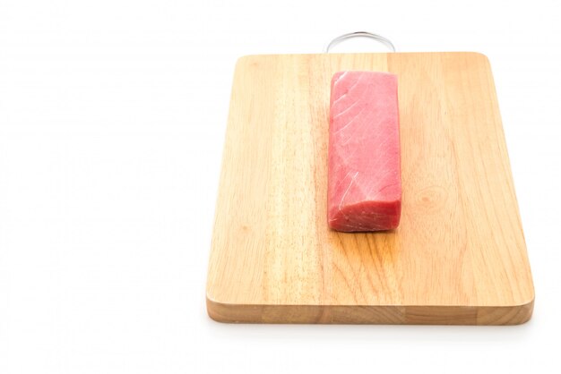 fresh tuna on wood board