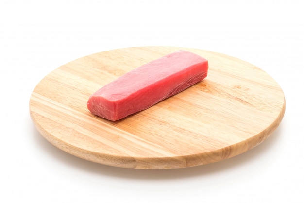 fresh tuna on wood board