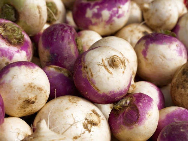 Fresh turnips for sale at market in Turkey