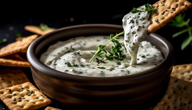 Fresh tzatziki dip on a rustic plate perfect vegetarian appetizer generated by AI