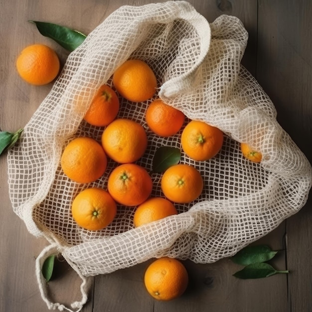 Fresh unpeeled oranges placed in reusable Illustration AI GenerativexA