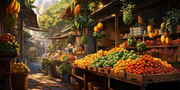 Fresh and varied fruit on display at the traditional market