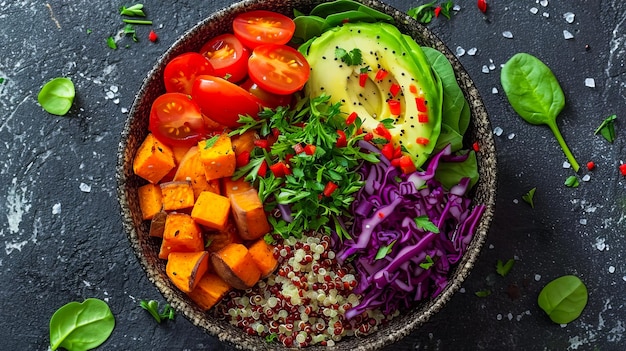 Photo fresh vegan salad bowl