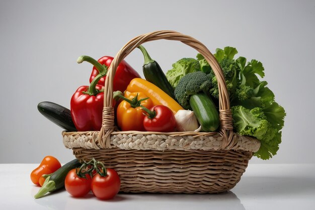 Фото Сорт свежих овощей в плетеной корзине