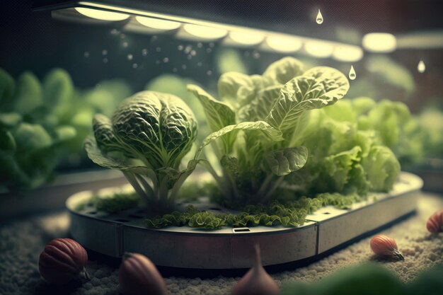 Fresh vegetable hydroponic system Illustration AI Generative