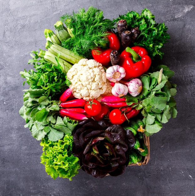 Fresh vegetable Mix and Greens in the Basket