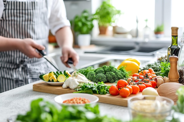 Foto preparazione di verdure fresche in una cucina moderna