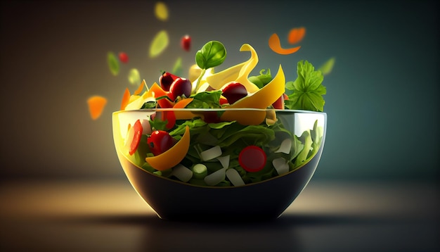 Fresh vegetable salad in a gourmet crockery bowl generative AI