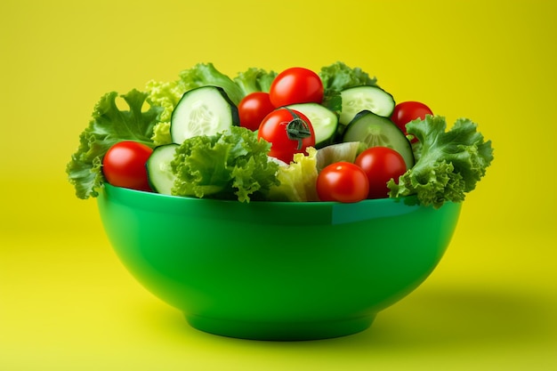 緑の鉢に新鮮な野菜サラダ