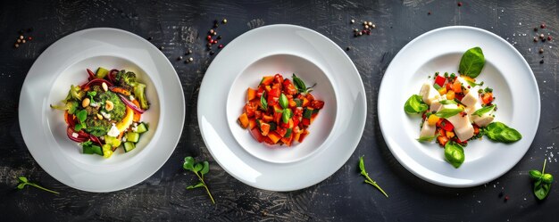 Foto insalata di verdure fresche su un piatto su una tavola scura