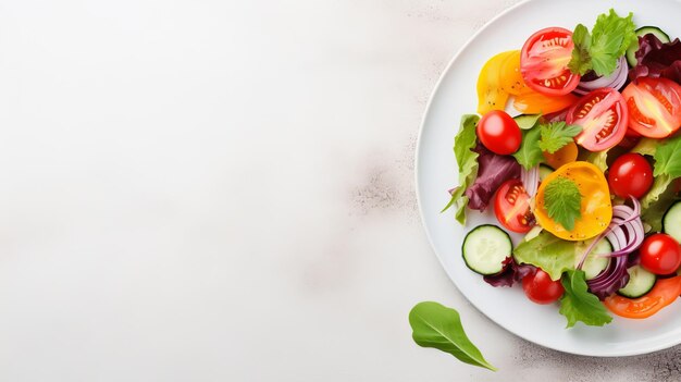 Fresh vegetable salad in a plate on the table Background with place for text