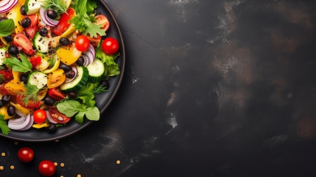 Fresh vegetable salad in a plate on the table Background with place for text