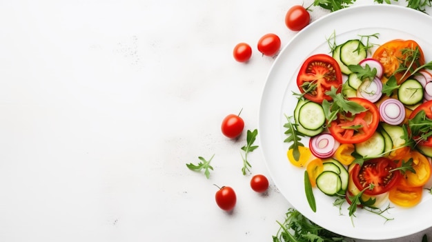 Fresh vegetable salad in a plate on the table Background with place for text
