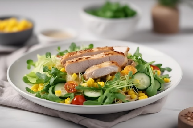 Fresh vegetable salad with chicken neural network ai generated