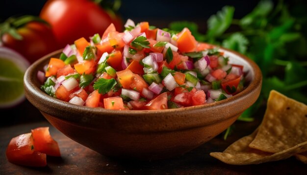 Fresh vegetable salad with guacamole and cilantro generated by AI