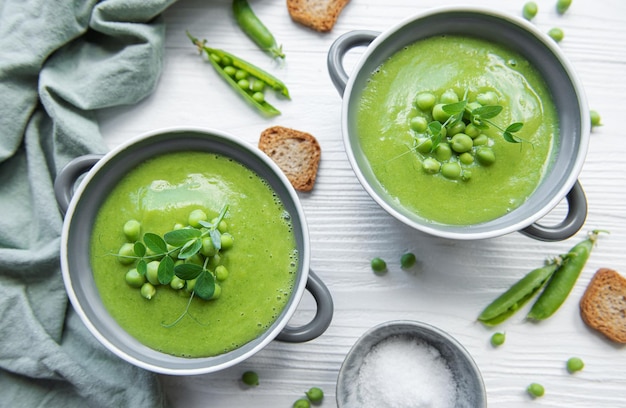 Fresh vegetable soup made of green peas