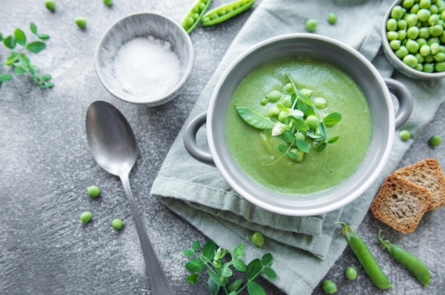 Fresh vegetable soup made of green peas