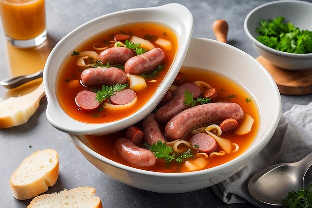 fresh vegetable soup with braised beef stew