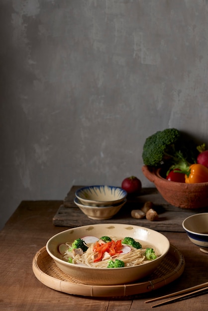 Fresh vegetable soup with noodles